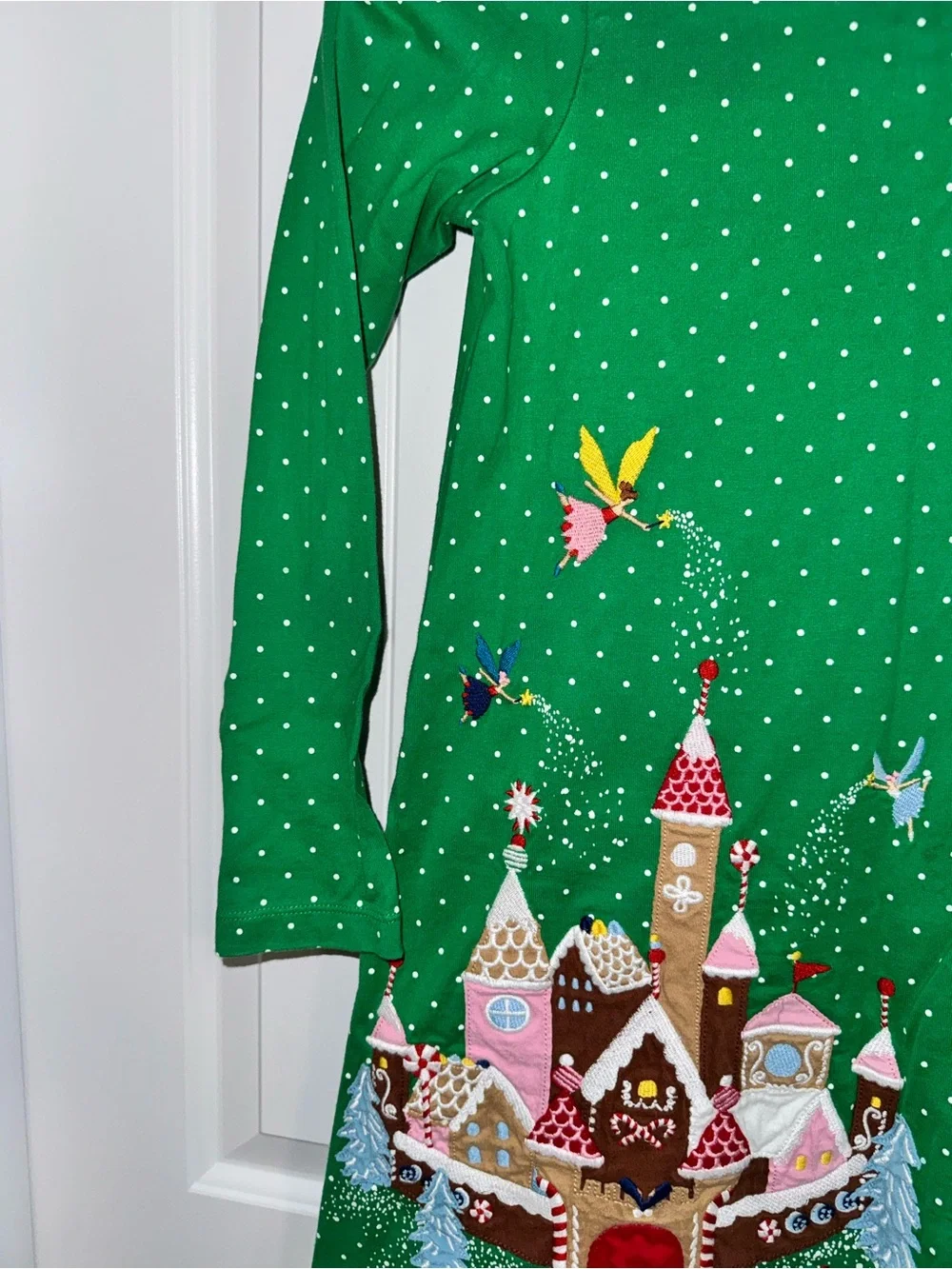 Girls' Green Holiday Castle Appliqué Long-Sleeve Dress
